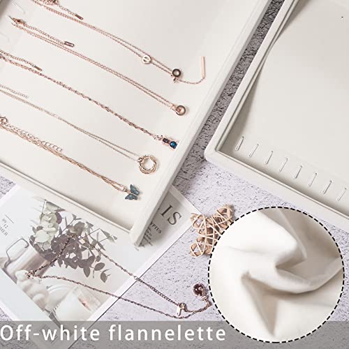 Image of Coward Set of 2 Stackable Necklace Holder Organizer Tray Velvet Necklace Display Stand for Selling Jewelry Box Case for Storage (beige(necklace+necklace))