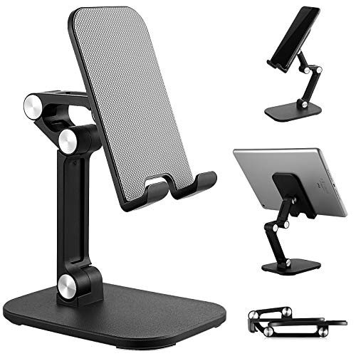 Cell Phone Stand Angle Height Adjustable Cell Phone Holder Desktop Phone Stander Cradle Dock Universal Compatible with All Mobile 4"-12.9" Phone /iPad/Kindle/Tablet Switch (Black)