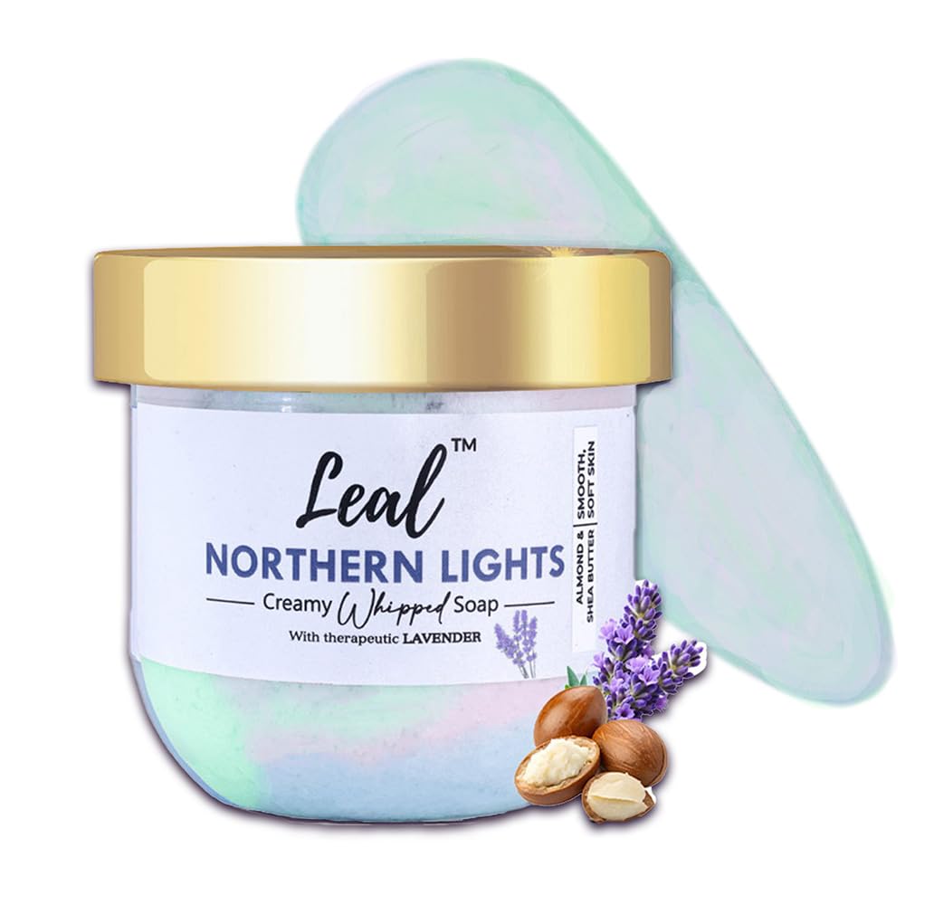 Leal Cosmetics Whipped Soap, Northern Lights Lavender Bath Cream Soap, Body Wash for Moisturizing Skin with Shea Butter & Sweet Almond Oil, Body Cleanser for Men & Women - 160 gm
