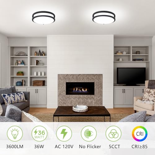 Image of Flush Mount Ceiling Light - 2 Pack 14″ 36W 3000K /3500K /4000K /5000K /6000K Dimmable Led Ceiling Light Fixture for Kitchen Hallway Bedroom Bathroom (2, Black, 14 Inch)