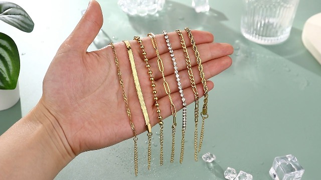 Bracciale A Catena Con Graffetta Per Donna, Braccialetti A Maglie Rettangolari In Acciaio Inossidabile Color Oro, Gioielli A Strati Per Ragazze Delicati Con Cavo - Foto 5