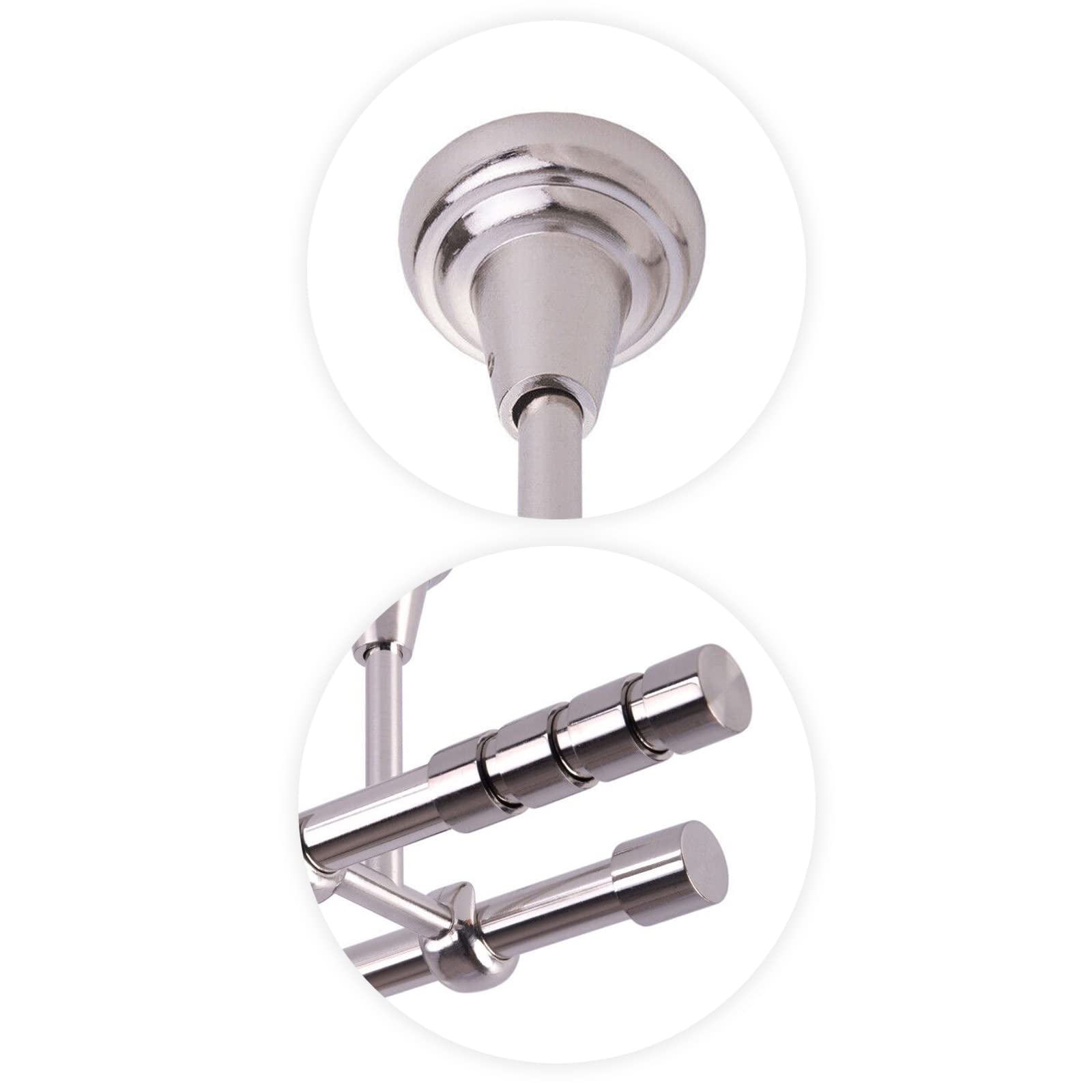 MDEKOR Asta per tende a 2 binari, 200 cm, asta di passaggio, montaggio a soffitto, in acciaio inox, effetto spazzolato