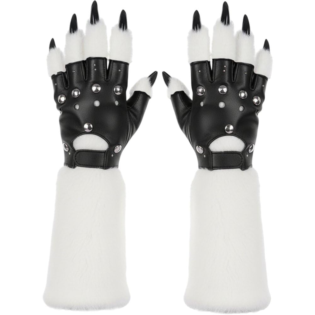 Lipfer 1pair Halloween Animal Claw Claws Gloves Plush Werewolf Claw Gloves Festival Cosplay Gloves Performance Props