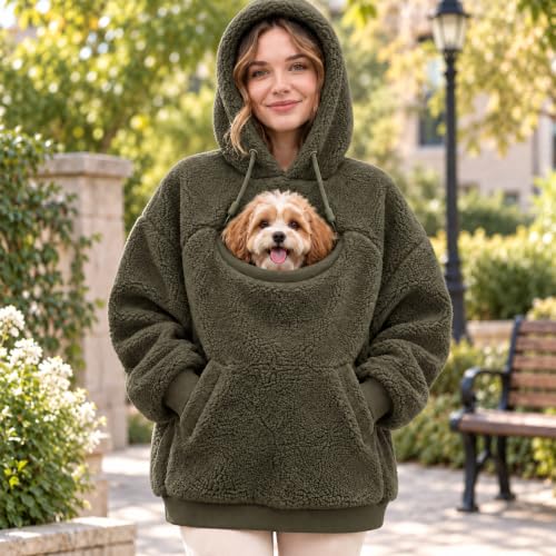 Pet Pouch Hoodie Women Flannel Dog Carrier Hoodie with Cat Pouch Sweatshirt - image 2