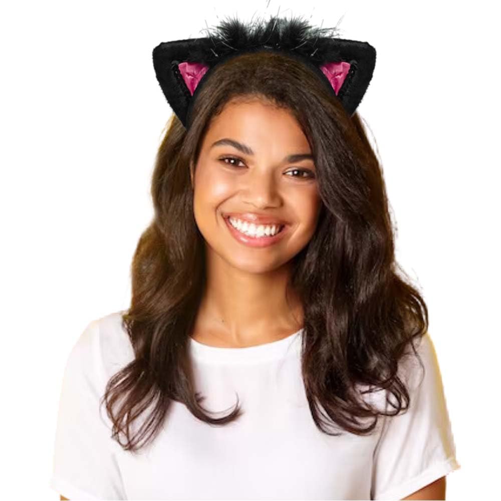 Amscan Pink & Black Cat Ears - Fluffy Faux Fur Costume Accessory, Perfect for Birthday Parties, Themed Events & Unforgettable Celebrations - 1 Pc