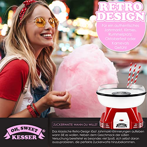 KESSER® Zuckerwattemaschine Set für Dein zuhause - Mit 30x Zuckerwatte Stäbchen & Messlöffel - Retro Cotton Candy Maschine - Zuckerwatte Maschine Mit Zubehör - Höhe 22 cm - 500 W Rot Weiß – Bild 7