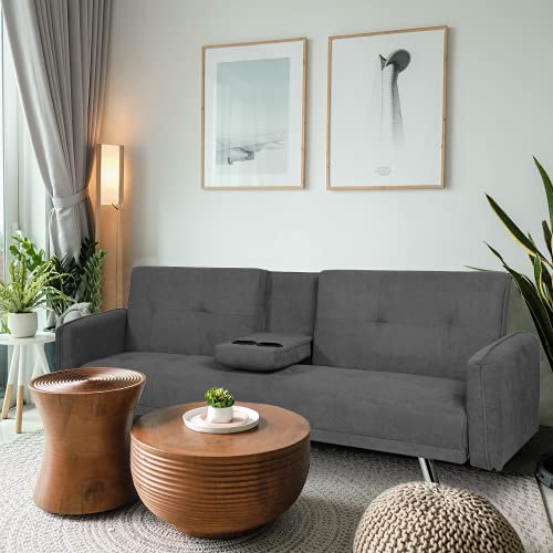 Awqm Futon Sofa Bed Upholstered Modern Convertible Sofa Couch Sleeper, Metal Leg And 2 Cup Holders, Memory Foam Cushion Living Room Furniture Home Recliner, Dark Grey #TOP5