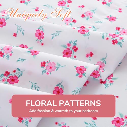 Image of MUXHOMO Queen Size 4 Piece Sheet Set, Soft & Breathable Sheet for Bedroom with Deep Pocket Up to 16 inch, Wrinkle-Free & Cooling Bed Sheet with Flat Sheet, Fitted Sheet & Pillowcases - Pink Flower Sea