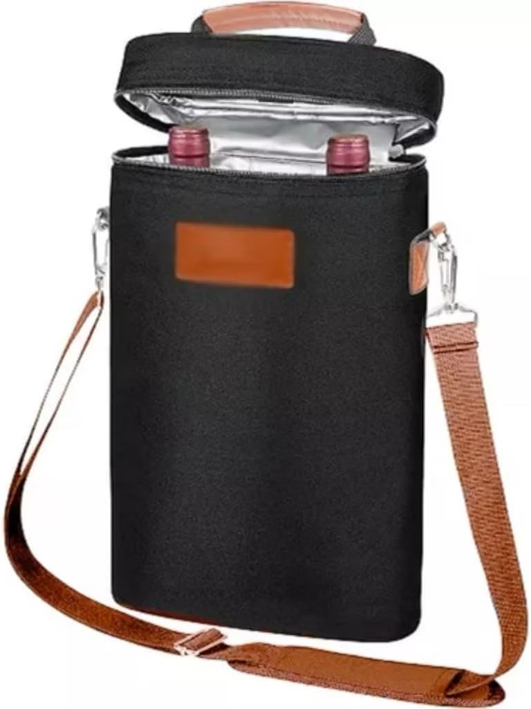 Bolsa Térmica De Transporte Impermeável Para Vinho Porta 2 Garrafas Com Alça De Ombro Preto Premium Wine Bag