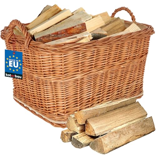 KOTARBAU® Cesta Leña Chimenea - Mimbre - 55 x 45 cm - Color Natural - Cesto para Leña - con Asa Resistente - Capazo Leñero - Accesorio Natural - Decoración Rústica