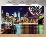 MAEQLQLM 10x8ft NYC New Year Backdrop New York City Skyline Brooklyn Bridge Colorful Fireworks Background Holiday Party New Year Celebration Wedding Birthday Party Decor Portrait Photo Studio Props