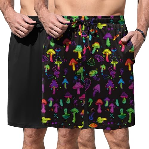 Image of Ekouaer Men's Pajama Shorts Soft Sleepwear Bottoms Elastic Waistband Loungewear Breathable Men Shorts with Pockets
