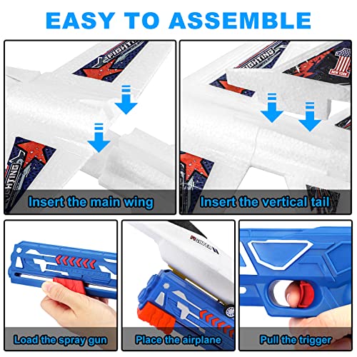 3 Pack Airplane Launcher Toy, 13.3" F-16 Airplane Toy Catapult Plane Game Boy Toys For Kids Outdoor Flying Toys Birthday Gifts For 4 5 6 7 8 9 10 12 Year Old Boys Girls #TOP4