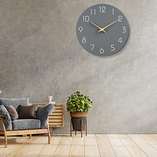 Mosewa Wall Clock Silent Non-Ticking Wall Clocks Battery Operated - 10 Inch Wood Modern Simple Clock Decorative For Kitchen, Bedroom, Bathroom, Office, Living Room (Gray) #TOP6