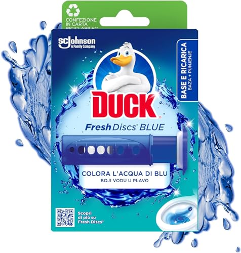 Duck Fresh Discs Blue- Base Per Dischi Gel Igienizzanti Wc, Colora L'Acqua Di Blu Ad Ogni Risciacquo - Confezione Da 1 Applicatore E 6 Dischetti