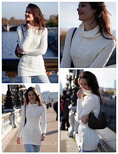 v28 Women Polo Neck Long Slim Fitted Dress Bodycon Turtleneck Cable Knit Sweater4