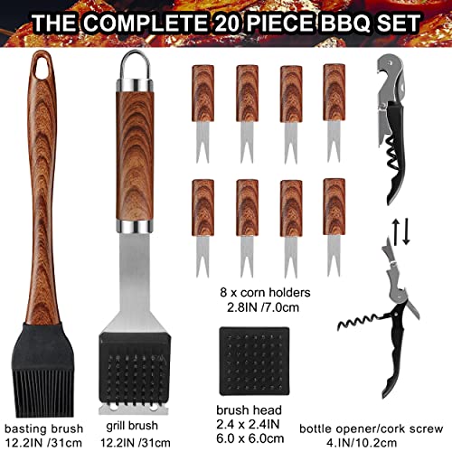 Grilljoy 20Pcs Heavy Duty Bbq Grill Tools Set - Extra Thick Stainless Steel Spatula, Fork& Tongs. Complete Barbecue Accessories Kit In Aluminum Storage Case - Perfect Grill Gifts For Men #TOP2