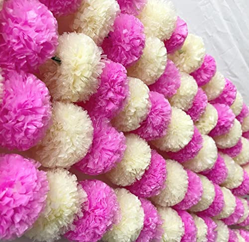 Image of SPHINX Artificial Marigold Fluffy Flowers Garlands for Decoration - Pack of 5 (Cream and Baby Pink)