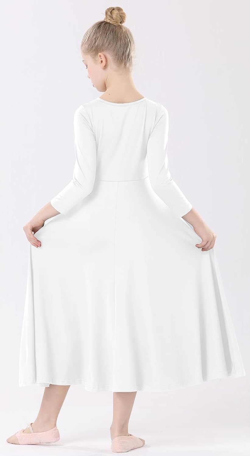 Girls Praise Dance Dress Metallic Gold Liturgical Worship Church Robe Full Length Swing Lyrical Costume