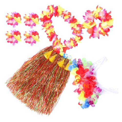 Jupes hawaïennes herbe épaisses adultes : kit costume fête tropicale et danse hula