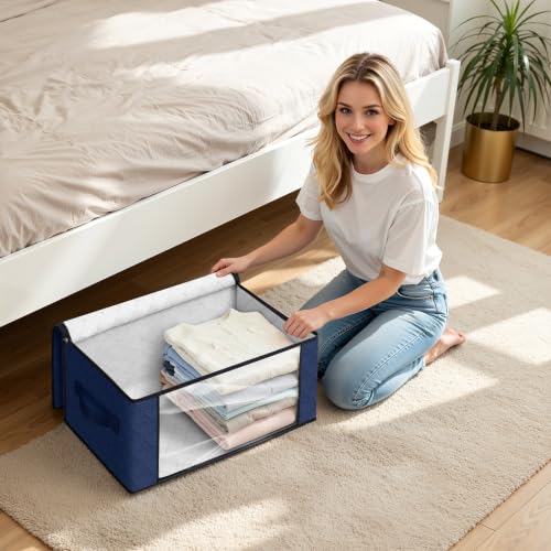 Image of Fab totes 35L Closet Organizers and Storage, Foldable Under Bed Storage Containers, Storage bags for Organizing Bedroom, Closet, Clothing,Organization with Handle (10 Pack,Blue)