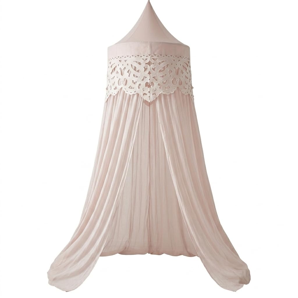 Ciel de lit baldaquin rose coton 2,4m pour securiser et decorer le lit fille