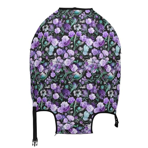 Luggage Protector Suitcase Cover Cute Purple Flowers Watercolor Leaves Personalized Animal Print Travel Suitcase Accessories, L, Fits 26-28 Inch Case2