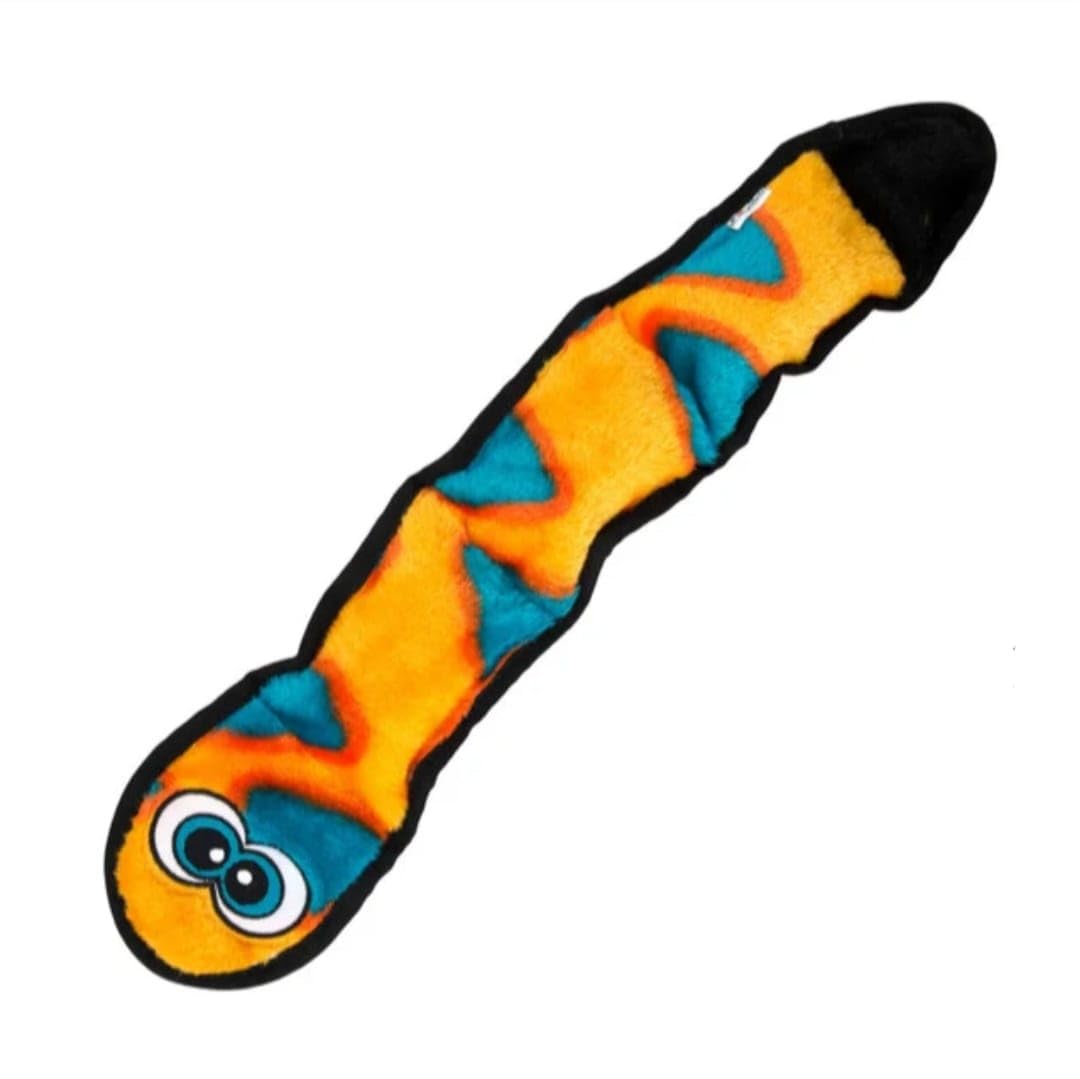 Durablez Large Snake Stuffing-Free Squeaky Plush Dog Toy for Puppies & Dogs - Interactive, Soft Yet Tough, No Mess, Jumbo Squeaker, Long-Lasting Play, 24.5 inch, Orange