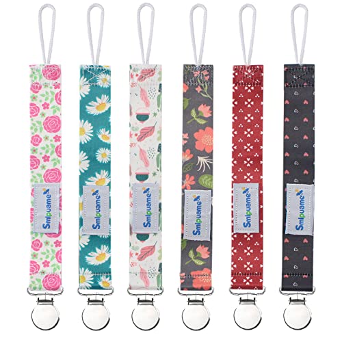 Image of Smlpuame Pacifier Clip Girl,6 Pack Stylish Binky Clips Strap for Baby Girls,Paci Holder with Metal Clip Lightweight Universal Fits Most Pacifiers Teether Toy Teething Ring Soothie,Baby Gift(Flower)