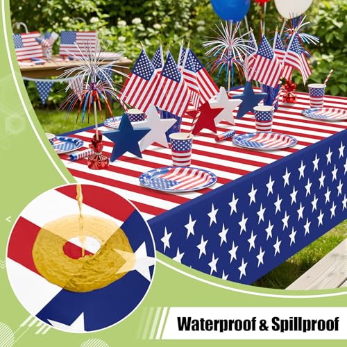 Image of Smiry Disposable Table Cloth 3 Pack, 54 x 108 Inch Waterproof Plastic Tablecloth, Decorative Rectangle Table Covers for Party, Birthday, Picnic, American Flag