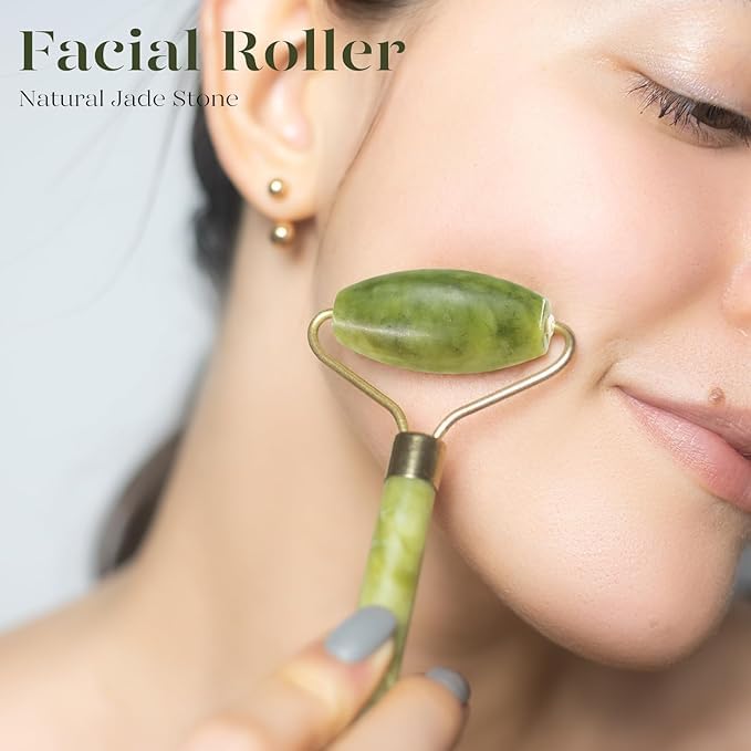 Image of MAXXOX 3-in-1 Facial Roller & Gua Sha Set - Natural Jade Roller, Heart-Shaped Gua Sha, and 3D Metal V-Line Lifting Massager for Face, Neck & Eye - Anti-Aging & Skin Tightening Skincare Kit