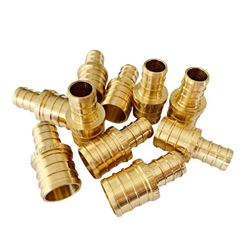 Image of (Pack of 10) EFIELD Pex 1 Inch x 3 /4 Inch Reducing Coupling Barb Crimp Brass Fittings, ASTM 1807,(PEX1807014-10PCS)