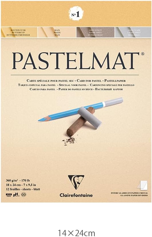 Clairefontaine - Ref 96016C - Pastelmat Pastel Card Pad No.1 (12 Sheets) - 360gsm Card - 18 x 24cm - Assorted Colours - Specially Formulated For Use With Pastels