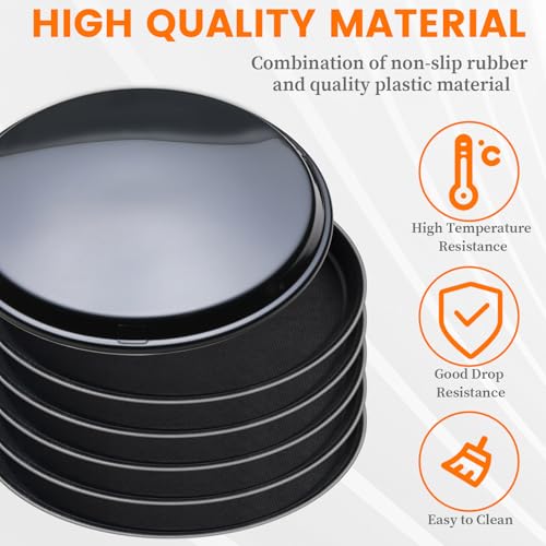 Mwellewm 6 Pieces Restaurant Serving Tray, Non Slip Surface Round Tray Plastic Food Meals Server with Raised Edges for Home, Kitchen, Restaurant, Cafeteria, Bar, Hotel (Black, 6 Pcs 11 Inch)