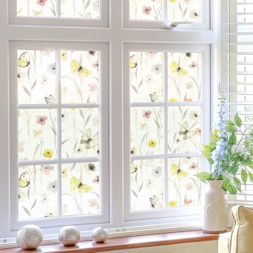 Pellicola Per Vetri Finestre 40X120 Cm Farfalla Giallo Arancio Pellicola Oscurante Vetri Finestre Bagno Ufficio Riutilizzabili Pellicola Oscurante Per