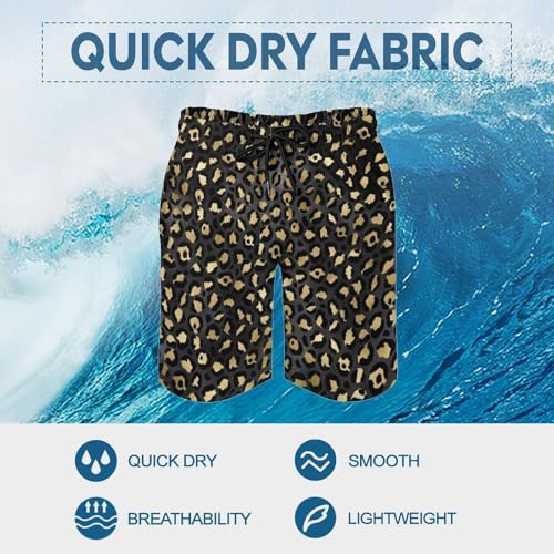 Mens Swim Trunks, Gold Black Leopard Print Swim Shorts with Mesh Lining Swimwear Bathing Suits Quick Dry3