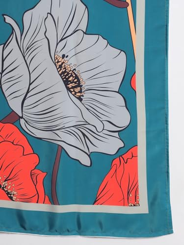 Image of Ravaiyaa - Attitude is everything Women Silk Digital Print Large Square Scarf Breathable Lightweight Neckerchief Printed Headscarf 40 inch x 40 inch Inch