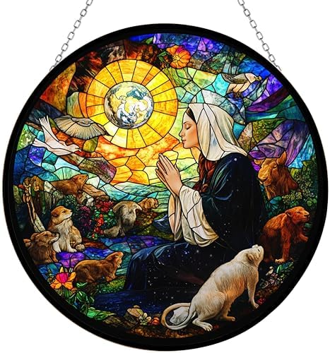 Snowman Dog Christmas Stained Glass Suncatcher Stained Glass Window Hanging Home Decor Garden Halloween Christmas Party Wedding Housewarming Gifts 7.8 inch