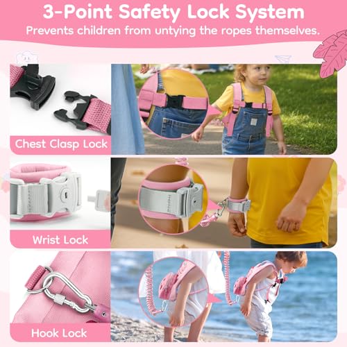 Image of Dr.meter 3 in 1 Toddler Harness Leash with Key Lock for Boys Girls | Cute Dinosaur Kids Anti Lost Leash + 8.2ft Anti Lost Wrist Link Child Walking Harness Keep Kids Close, Travel Essensials