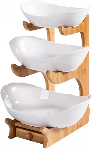 Frutero de 3 niveles, cesta de frutas de cerámica para encimera de cocina, juego de cuencos de frutas con cajón para almacenamiento de verduras, disponible en Yaxa Colombia