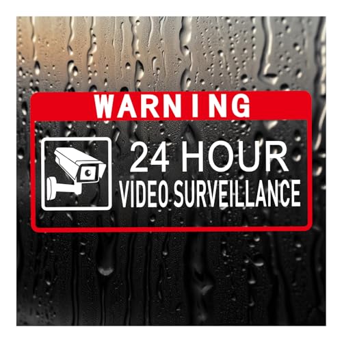 HMDZMR Video Surveillance Sign 2" x 4"Security Sign 24 Hour Camera Warning Security Self Adhesive Decal for Window Door Car (8Pcs)