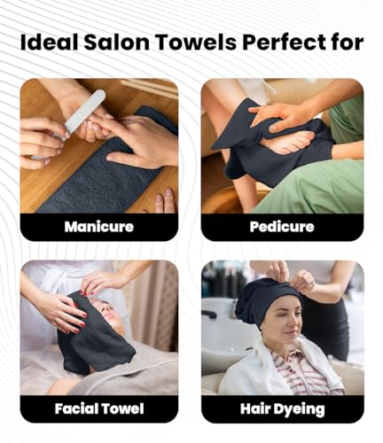 Image of Avalon Towels Salon Towel - Grey Hand Towels Bulk Pack of 24 - 100% Cotton Absorbent Spa, Facial & Gym Towel for Working Out - 16x27 Inches (Not Bleach Proof)