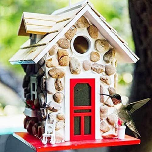 Stone Cottage Bird House, Hanging Colourful Stone Cottage Bird House，Craft Hummingbird Birdhouse for Indoor Outdoor Garden Decorations (Bird House)