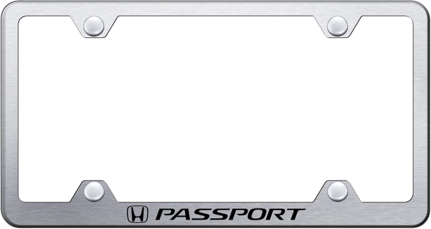 Au-TOMOTIVE GOLD Laser Etched Logo Stainless Steel Wide Body License Plate Frame for Honda Passport (Brushed Chrome)