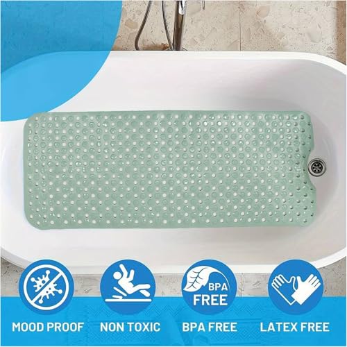 Tapis de douche antidérapant grand format lavable en machine vert
