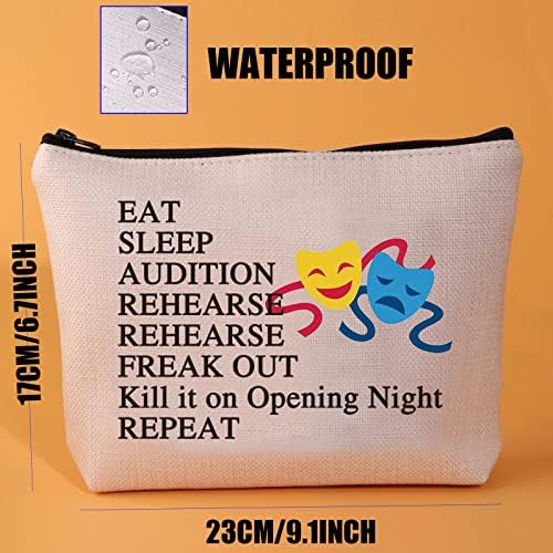 Theatre Life Makeup Bag Drama Theater Gift Eat Sleep Audition Theatre Novelty Cosmetic Bag Broadway Musical Theatre Gift Comedy Tragedy Mask Drama Gift Performer Gift, Beige