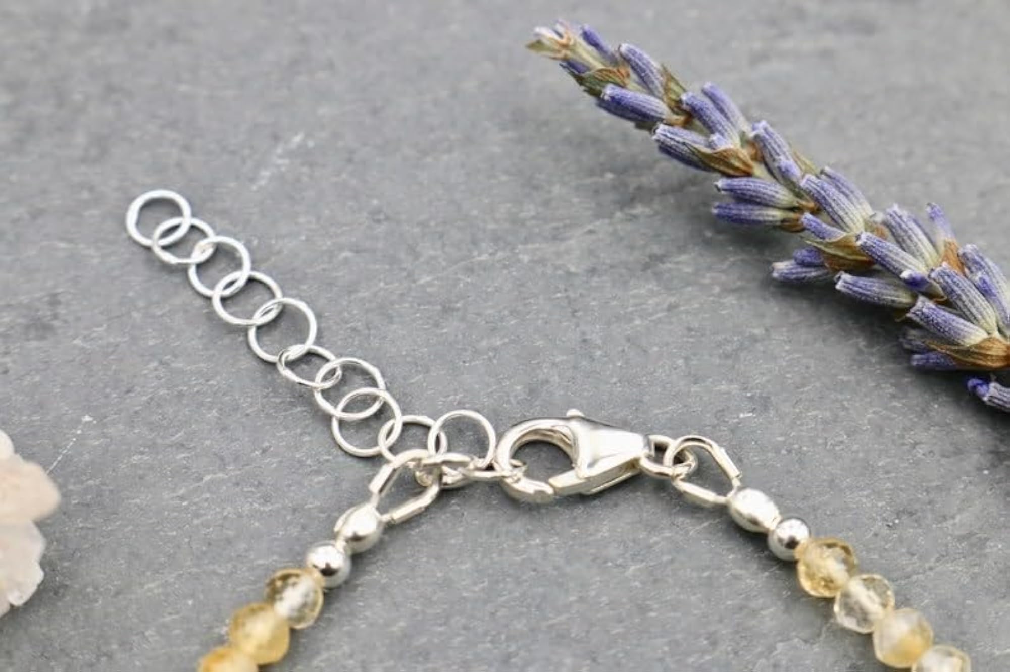 Citrine Round Beaded Bracelet with Silver Lock, Adjustable 7 Inch