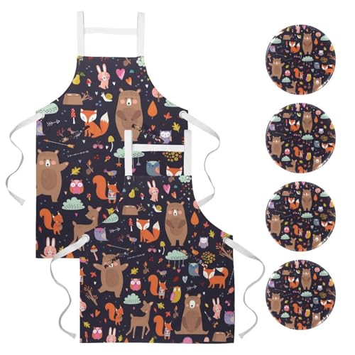 Lot de 2 tabliers de cuisine en motif forêt d'automne avec 4 broches incluses