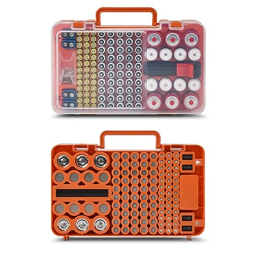 Battery Organizer Storage Case with Tester Checker. Batteries Holder Box Container for 120+ AA AAA 9V C D Lithium CR2025 CR1632 CR2032 Coin Cell Battery with Wall-Mounted Design -Orange - Thumbnail 4