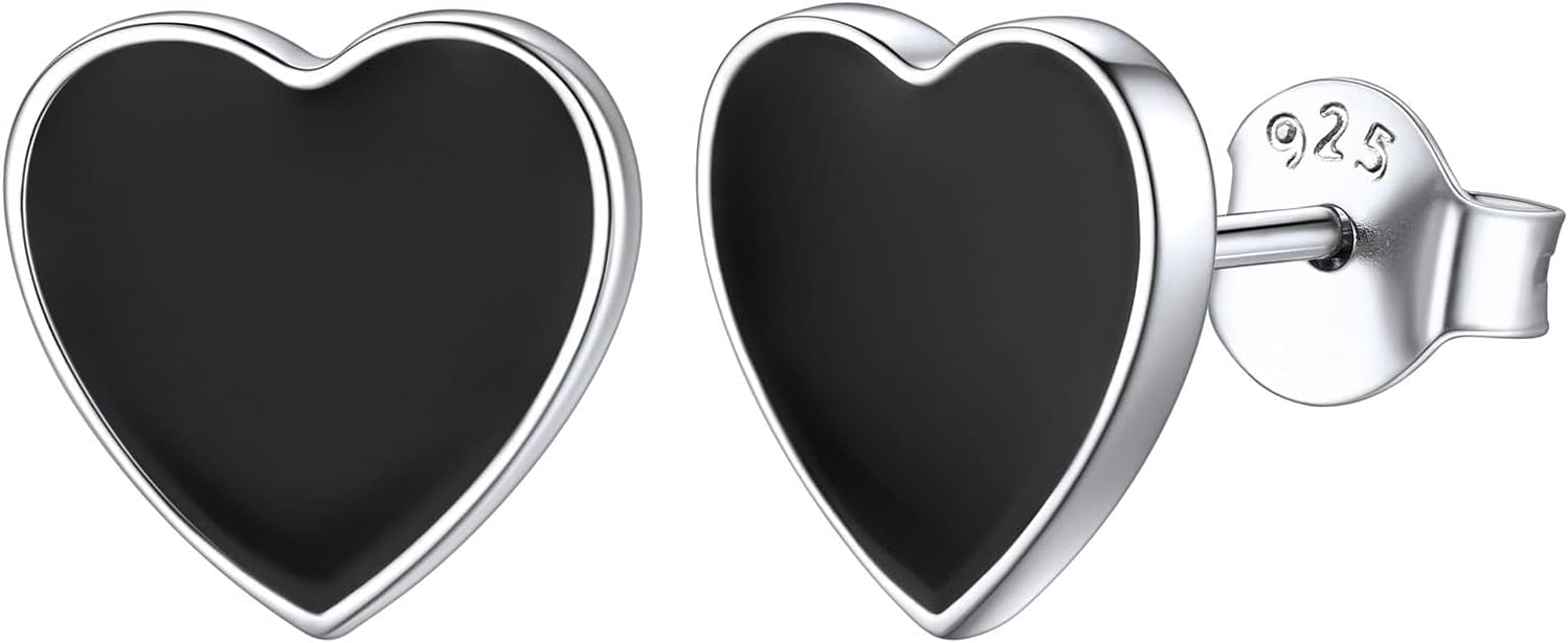 ChicSilver Simple Small Black Stud Earrings 925 Sterling Silver Earrings Hypoallergenic Black Earrings for Women Sensitive Ears